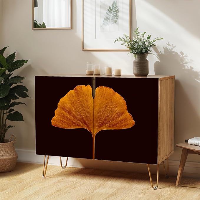 SIGNWIN Sideboard Buffet Cabinet, Kitchen Storage Cabinet with 2 Doors, Brown Clover Leaf Close Up, Cupboard Console Table for Dining Room - 35" L x 18" W x 29" H