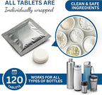 120-pcs Water Bottle Cleaner Tablets, Chlorine-free, Water Bottle cleaner, Tumbler washer and Glass bottle cleaner Removes stubborn stains and Freshens glass bottles and utensils
