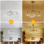 6-Light Antique White Chandelier with Clear Glass Shade, French Country Chandeliers for Dining Room, Adjustable Height Hanging Farmhouse Pendant Lighting for Kitchen Island Entryway Office