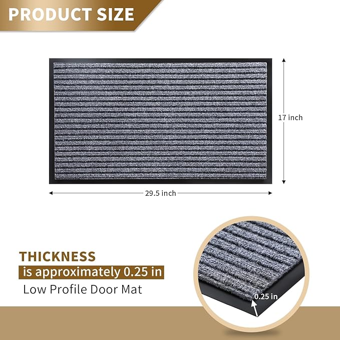 Yimobra Front Door Mat Outdoor Indoor Entrance, 100% Waterproof All-Season All Weather Doormat, Welcome Matt Outside Entry, Non Slip, Low Profile, Heavy Duty Patio Porch Floor Mat,29.5 x 17,Gray White