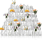 Glass Bud Vases Set of 64 - Assorted Small Mini Glass Vases for Flowers, Crystal Vintage Vase Set, Bulk Centerpieces for Table Décor, Wedding, Home and Events (Clear, 64 Pcs)