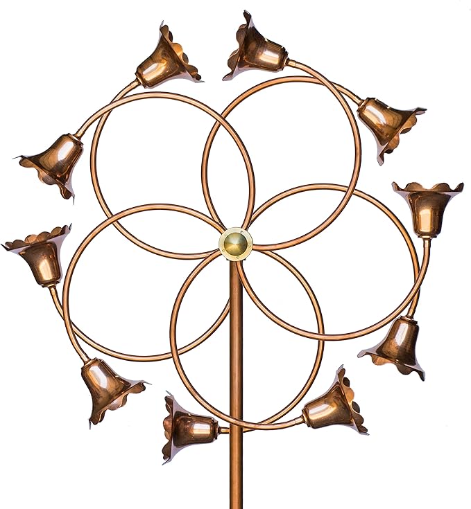 Stanwood Wind Sculpture: Kinetic Copper Dual Spinner - Tumbling Flowers