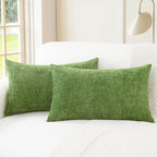 CaliTime Throw Pillow Covers Decorative 16 X 26 Inches Pack of 2 Cozy Chenille Cushion Cases for Couch Sofa Bed Living Room Home Forest Green