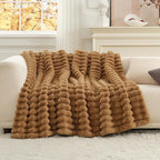 Cozy Bliss Faux Fur Throw Blanket for Couch, Cozy Warm Plush Striped Blanket for Sofa Bedroom Living Room, 60 * 80 Inches Toasty Brown