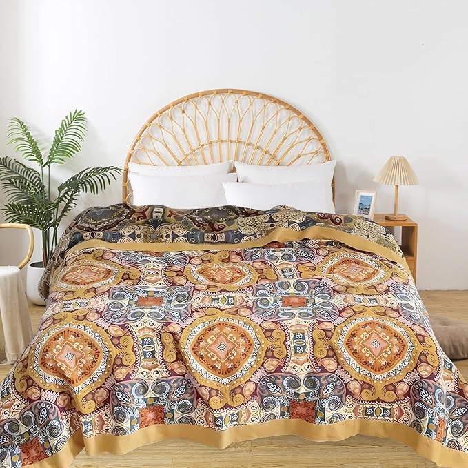 Boho Throw Blanket for Bed - 100% Pure Cotton Ultra Soft Rustic Quilt - Farmhouse Decor Bed Blankets, All Season Rustic Throw for Sofa Couch Chair(60"×80", Boho Flover)