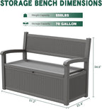 70 Gallon Outdoor Storage Bench Deck Box Lockable for Patio Furniture, Outdoor Porch Bench with Storage Waterproof for Cushions, Garden Tools and Pool Supplies, Grey