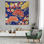 HZOHNAGO Japanese Tapestry Art Abstract Colorful Cherry Blossom Blue Background Pattern Printed Wall Tapestry Painting Wall Hanging for Bedroom Living Room Dorm 60" W x 60" H