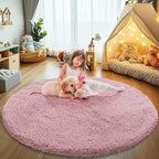 Fluffy Round Area Rugs for Bedroom,Blush 3'X3'Shag Circle Area Rugs for Living Room,Non Slip Fuzzy Plush Rug for Kids Room Boys Girls Room and Dorm