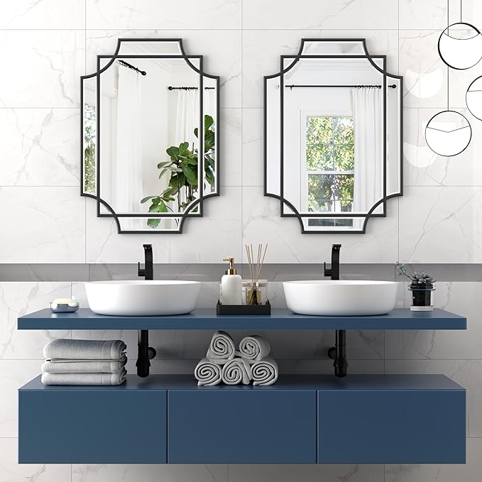Bathroom Mirror for Wall Black Farmhouse Wall Vanity Mirror for Over Sink Wood Framed Beveled Mirrors Deco（20 * 28IN/Black）