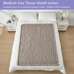 Bigacogo Chunky Knit Throw Blanket for Couch, 40x60 inches, 100% Hand Knitted with Thick Jumbo Chenille Yarn, Cozy Soft Large Rope Knot Cable Crochet Blankets for Sofa Bed Living Room, Taupe
