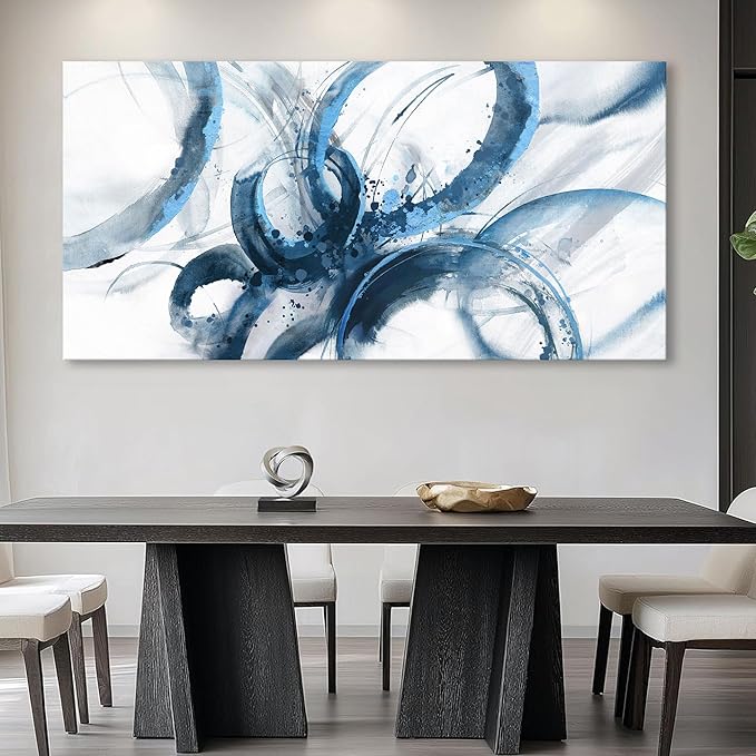 Large Canvas Wall Art Blue Abstract Pictures Wall Art for Living Room Paintings for Wall Decorations Bedroom Decor Aesthetic Framed Office Artwork Wall Decor 29×58in