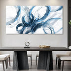 Large Canvas Wall Art Blue Abstract Pictures Wall Art for Living Room Paintings for Wall Decorations Bedroom Decor Aesthetic Framed Office Artwork Wall Decor 29×58in