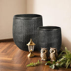 Worth Garden Large Round Planters Set of 2 (14.5"x17.5" & 12" x15“) - Lightweight Magnesium Oxide Cement Plant Pot with Texture - Concrete Look with Drainage Hole – Indoor & Outdoor Use - Black Gold