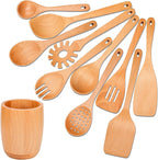 11 PCS WOSPONFAN Kitchen Utensils Set - Wooden Spoons for Cooking, Natural Beech Wood Wooden Utensils - Includes Wooden Spoons, Spatula Set, Slotted Spoon - Handmade Wooden Spoon Set
