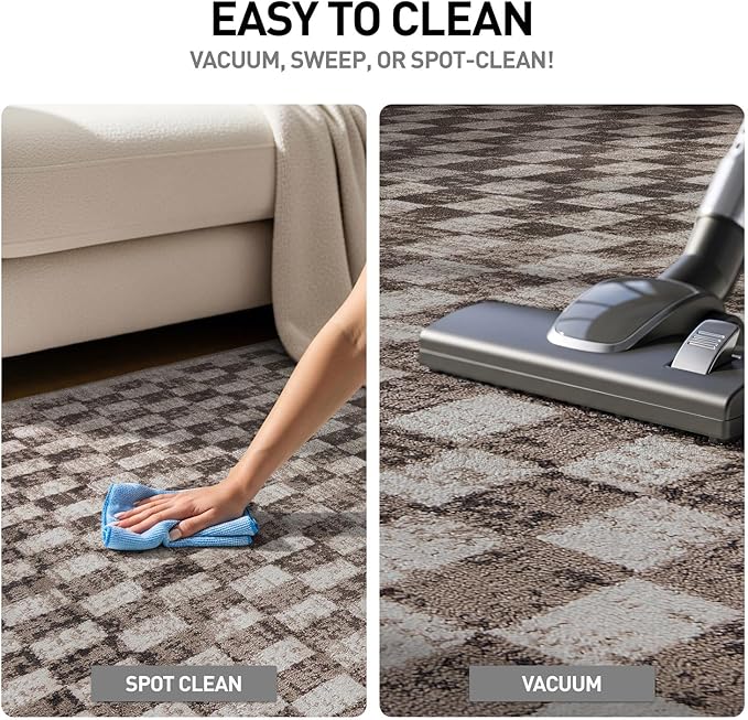 Rugshop Beige Checkered Area Rug – Textured Grid Pattern Carpet for Living Room, Bedroom, or Office – Neutral Contemporary Soft Floor Décor 5' x 7' Beige