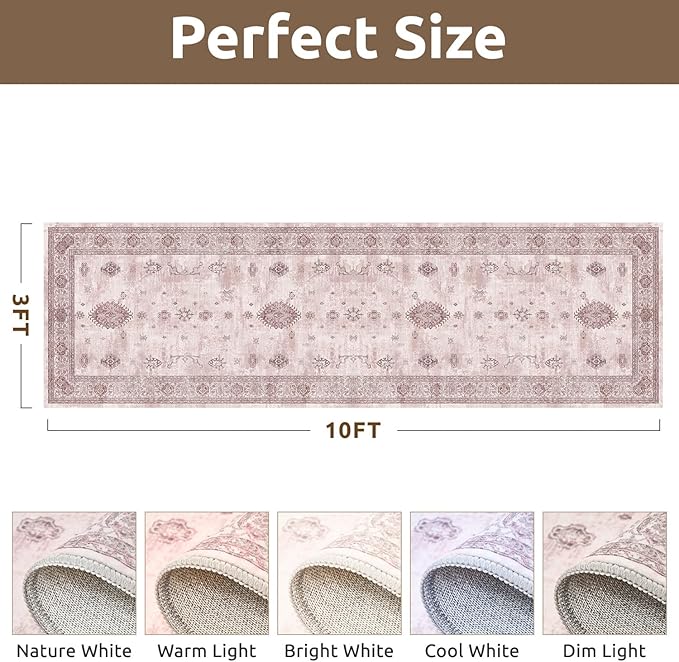 AMOAMI Vintage 3X10 Runner Rug Non Slip Soft Runners for Hallways Washable Hallway Runner Bedside Rugs for Bedroom Long Rug for Hallways Entryway Laundry Room Stair Kitchen Bathroom
