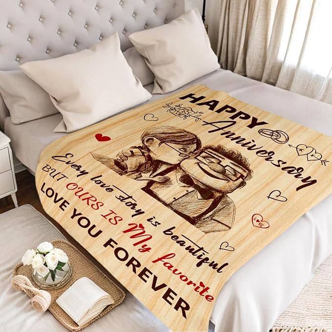 Gifts for Her Him - Wedding Anniversary Blanket Gifts for Women Men Couple - Romantic I Love You Gift for Wife Husband - Happy Anniversary for Girlfriend Boyfriend - Throw Blanket 60"x80"