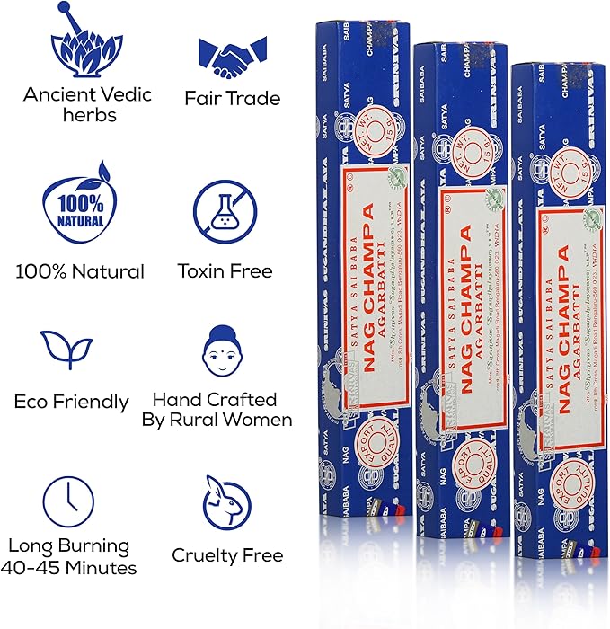 Satya Nagchampa Incense Sticks, Satya Bng (Bangalore) Insenses 15gmx12 Pack with Raajsee Incense Holder Bundle, Satya Nagchampa Natural Incense
