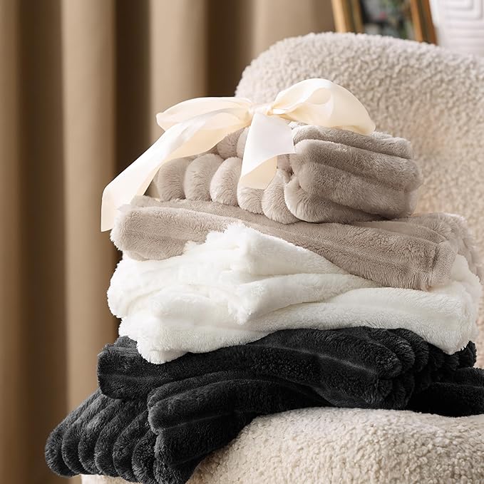 Bedsure Fluffy Duvet Cover Set - Ultra Soft Plush Shaggy Comforter Cover Queen Size, Warm Flannel Fleece Bed Sets for Winter, 3 Pieces (Striped Pattern, Black)