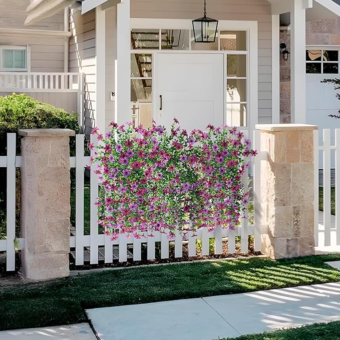 Artificial Faux Hanging Flowers Plants for Outdoor Summer Decoration, 2 PCS Fake Silk Flowers for Outside Daisy Planter UV Resistant Look Real for Patio Porch Home Decor(Mix Purple)