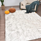 Latepis Large Rug for Living Room Rugs 6.7x10 White with Grey Tips Faux Sheep Skin Fur Rug for Bedroom Fluffy Furry Rugs Home Décor, Rectangle