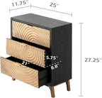 LONYKE 3-Drawer X 2P Farmhouse Dresser with Handcrafted Wood Ring Motif, Black Nightstand for Bedroom, Fully-Assembled, Morden Rustic