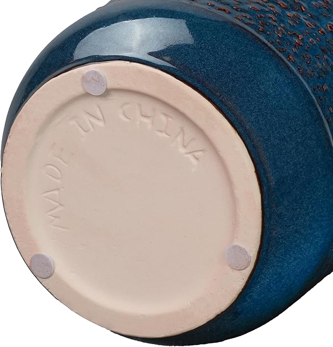 Blue Ceramic Vase for Home Decor, 9 Inch Modern Farmhouse Vase, Decorative Vases for Pampas Grass, Fireplace, Living Room, Bathroom, Tabletop, Kitchen, Office, Farmhouse Decor