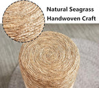 Wimarsbon Natural Seagrass Foot Stool, Hand Weaving Round Ottoman, for Living Room, Outdoor Seat (Natural & Blue)