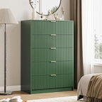 5 Drawer Dresser for Bedroom, Tall Dresser Chest of Drawers with Gold Handles, 32 Inch Wide Nightstand with for Bedroom, Living Rooms, Offices, and Entryways, Green