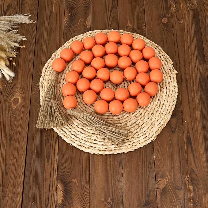 OMISHE 76" Long Large Wood Bead Garland with 1.6" Diameter Wooden Beads and Tassels, Rustic Farmhouse Country Wood Beads Garland for Home Tiered Tray Decor, Decorative Beads with Tassels Orange