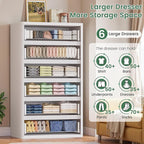 56" Tall Dresser for Bedroom, White Fluted Dresser with 6 Deep Drawers, Modern Chest of Drawers with Curved Profile, Handleless, Wooden Drawer Organizer for Living Room, Hallway, Closet