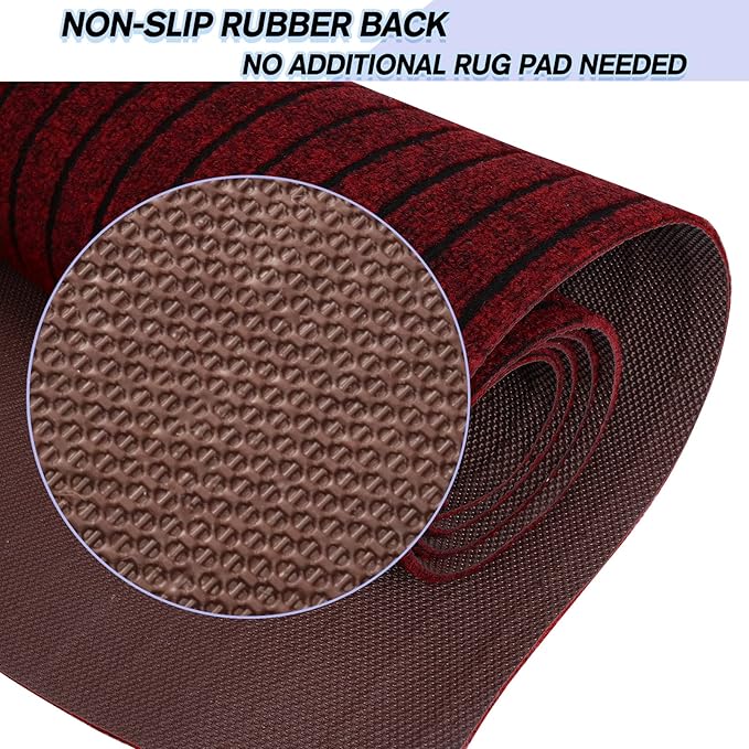 Custom Size Backed Non-Slip Area Rugs Runner, Easy Clean, Waterproof Runner Rugs for Hallway Entryway, Kitchen, Laundry, 3FT x 49FT, Red Stripe