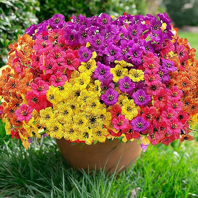 20 Bundles Artificial Flowers for Outdoors,No Fade Fake Silk Flowers with Plastic Plants,Faux Realistic Flowers uv resistantfor for Patio Window Box Porch Garden Wedding Farmhouse Decor(Mixed Color)