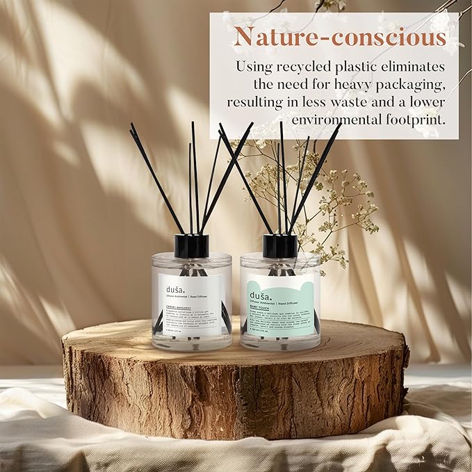 Duša Lemongrass Reed Diffuser & Sticks - 5 Fl Oz Essential Home Fragrance for Bathroom, Office & Living Spaces – Stylish & Long-Lasting Room Air Freshener - Ideal for Housewarming & Special Occasions
