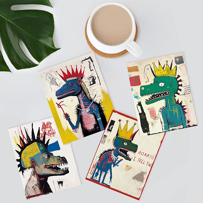 SIGNWIN Adhesive Canvas Poster Vintage Retro Antique Basquiat Dinosaur Print Digital Art Modern Art Decorative Elements Multicolor Contemporary for Living Room, Bedroom, Office - 11"x14"x4