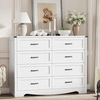 Dresser for Bedroom with 8 Drawers, 48" Wide Wood Chest of Drawers with Deep Drawers & Mental Handle, Modern Dresser TV Stand, Wooden Closet Storage Organizer for Living Room, Hallway, Entryway, White