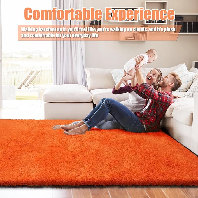 9x12 Fluffy Area Rugs for Living Room,Orange Large Fuzzy Shag Area Rug for Bedroom,Soft Non-Shedding Indoor Plush Carpet for Kids Bedroom Nursery Home Decor