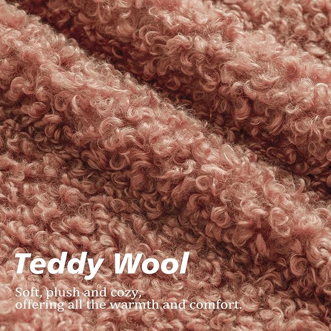 Foindtower Set of 2 Curly Teddy Wool Pillow Covers Decorative Boucle Textured Lumbar Throw Pillow Faux Fur Sherpa Pillowcases Sheepskin Fuzzy Cushion Case for Sofa Bedroom Car 12"x20" Dusty Pink