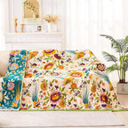 Boho Throw Blanket for Bed, 100% Cotton Soft Rustic Quilt Fall Blanket, 90"x98" Floral Printed Farmhouse Decor Bed Blankets, All Season Rustic Reversible Bohemian Throw Quilt