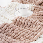 Battilo Chunky Knit Throw Blanket, Soft and Thick Chenille Throw Blanket, 50"x60" Handmade Cable Knit Crochet Blanket, Large Rope Knot Throw Blankets for Couch Sofa Bed Home Decor, Blush & White