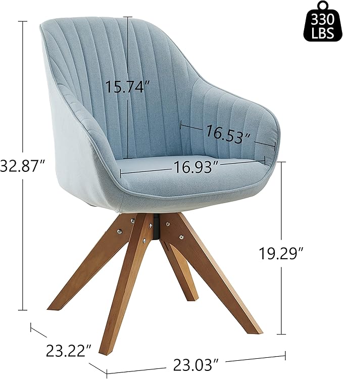 Art Leon Mid Century Modern Desk Chair No Wheels, Swivel Accent Chair with Solid Wood Legs, Office Chair Without Wheels, Upholstered Arm Chair for Small Spaces Living Room Bedroom, Candy Blue