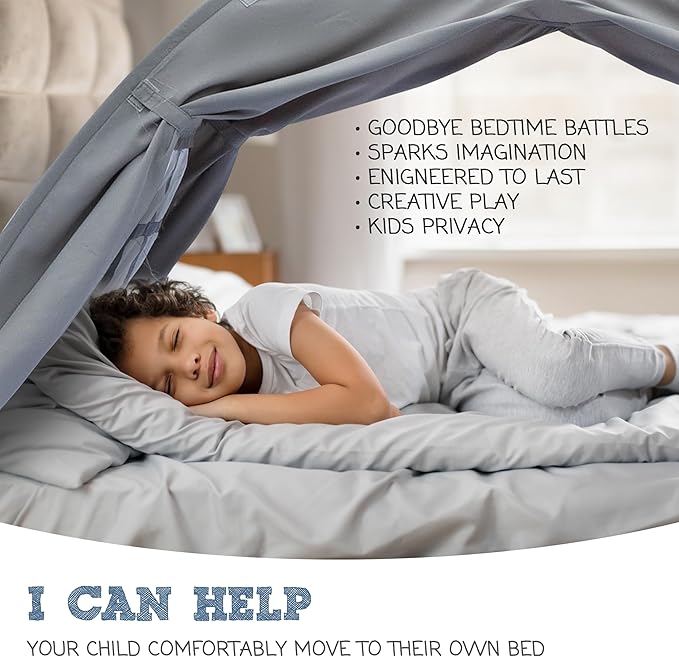 Gray Twin Bed Tent for Kids Indoor Fort - Magical Dream Tents for Boys Pop Up Toddler Bed Canopy for Girls Bunk Bed Tent for Top Bunk - Sensory Sleep Pod for Kids Educational
