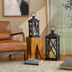 Glitzhome Modern Farmhouse Wooden Lantern Hanging Decorative Candle Lantern for Outdoor & Indoor Black Set of 2 (No Glass)