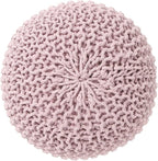 REDEARTH Round Pouf Ottoman - Hand Knitted Boho Poof Home Décor Pouffe Circular Footrest for Living Room - Bedroom - Lounge - 100% Cotton (19.5"x19.5"x14") - Pale Pink