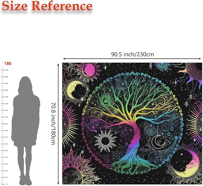 AACKart Blacklight Tapestry for Bedroom - Spiritual Tree of Life Wall Tapestry Glow in the Dark Wall Hanging 90.5 x 70.8 inches