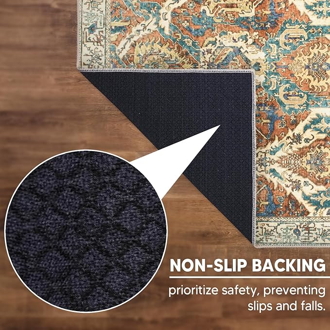 Keen Home Design 8x10 Rug - Machine Washable Area Rug with Non-Slip Backing, Ideal for Living Room, Dining Room, Bedroom - Vintage, Easy Clean, Durable, Low Pile Rug - (8' x 10')