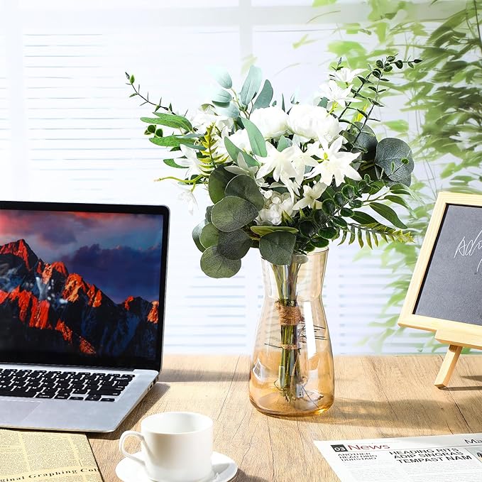 Thenshop 10 Pcs 8'' Tall Clear Flower Vase Wide Mouth Crystal Glass Boho Decorative for Centerpieces Bulk Tall Vase for Flower Bouquets Rustic Home Decor Wedding Housewarming Gift (Amber)