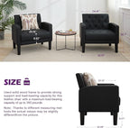 TYBOATLE Leather Chairs Set of 2 Comfy Living Room Chair Black Leather Tufted Mid Century Modern Accent Chair, Small Cozy Reading Arm Chair for Office, Bedroom