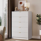 5 Drawer Dresser for Bedroom, Tall Dresser Chest of Drawers with Gold Handles, 32 Inch Wide Nightstand with for Bedroom, Living Rooms, Offices, and Entryways, White