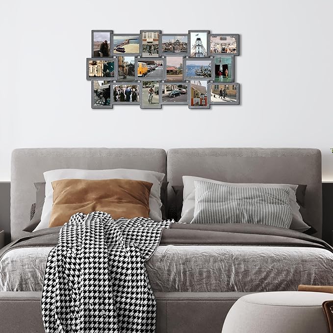 Jerry & Maggie 4X6 Collage Picture Frames for Wall Decor, 18 Opening Collage Wall Hanging for 6x4 Photo, Multi Picture Frame Set with One-piece Design Ashes